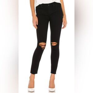 PAIGE Verdugo Ankle Distressed Skinny Jeans in Black, Size‎ 27